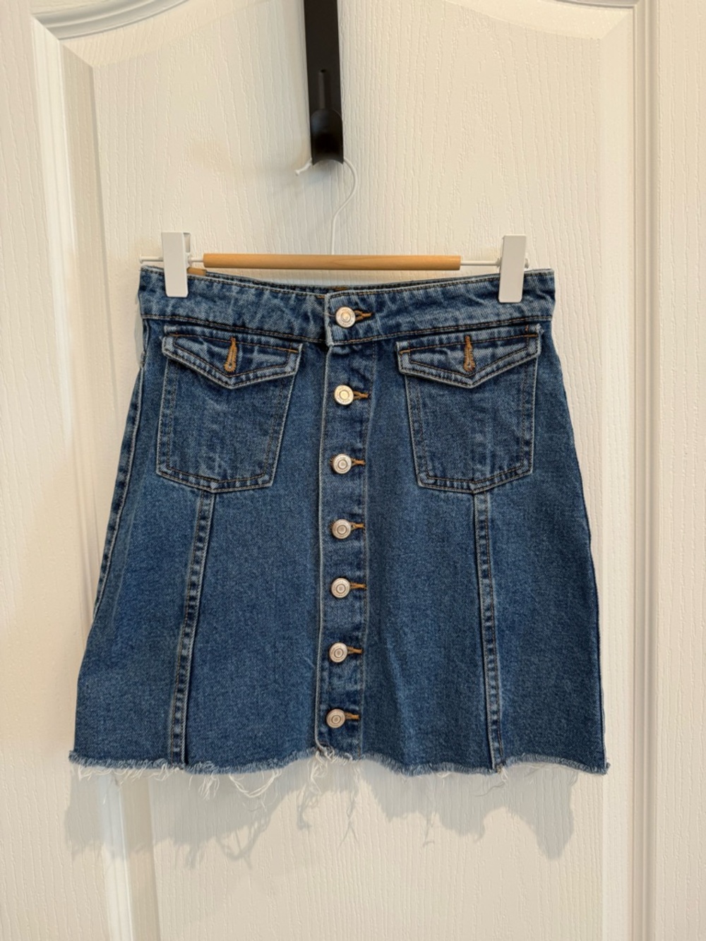 Zara Dark Blue Button-Front Denim Mini Skirt